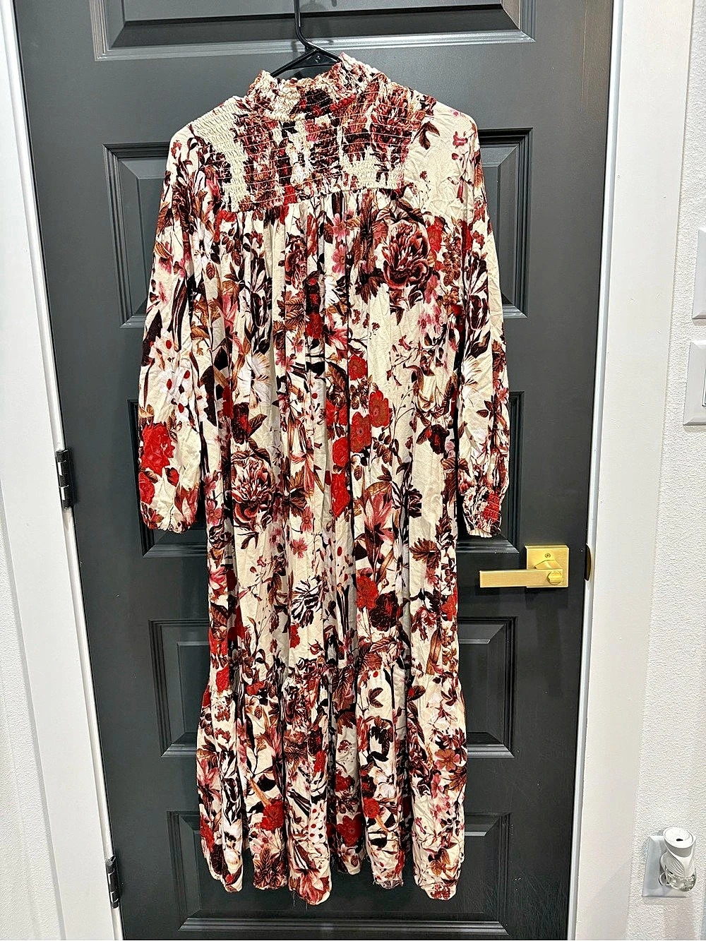 H&M Floral Maxi Dress in Cream & Red Size 4